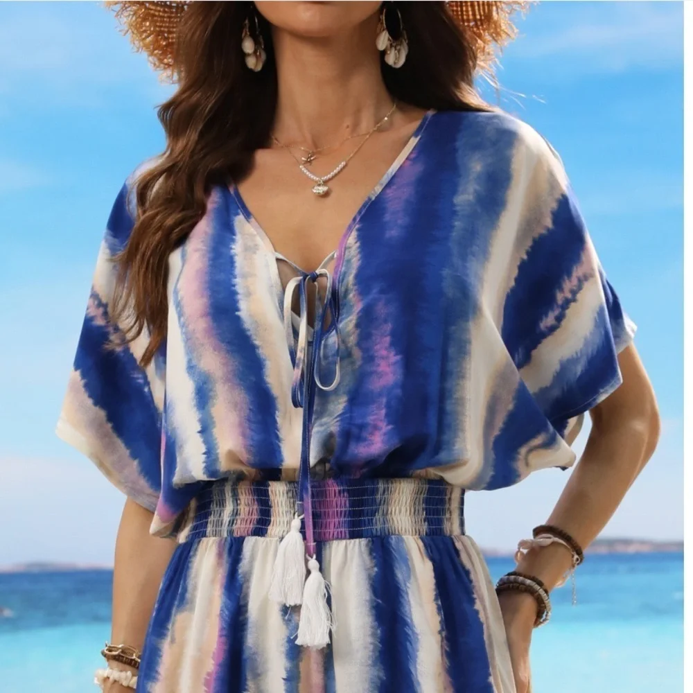 Cupshe Abstract Print V neck Tassel Toe Romper